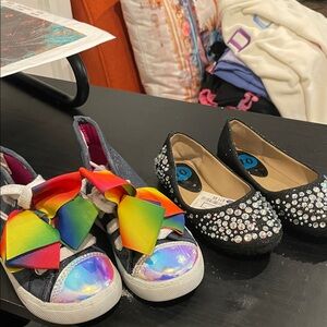 Kids Rainbow Bow Glitter Sneaker and Rhinestone Ballet Flat Set